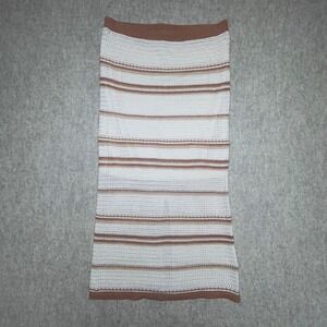 Freshman 1996 Crochet Maxi Skirt Striped Knit Slit Beige Brown XL Boho Lined